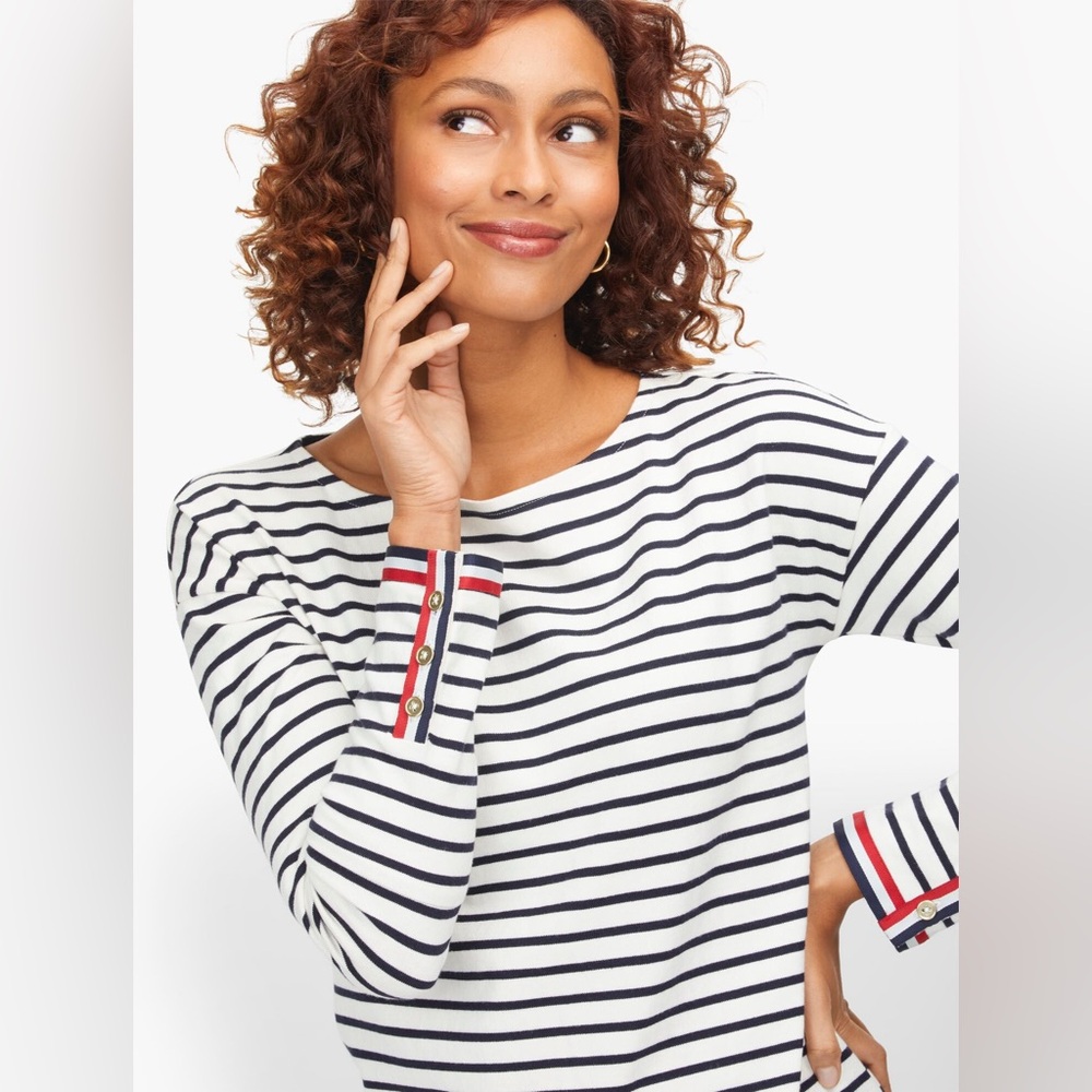 Talbots Cotton Authentic Tee Rhone Stripe Long Sleeve Size XS Preppy Americana